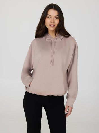 Bubble Hem Cloud Fleece Hoodie Rose