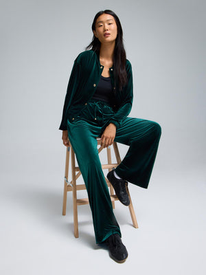 Velvet Wide-Leg Pants Dk Green