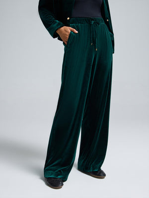Velvet Wide-Leg Pants Dk Green