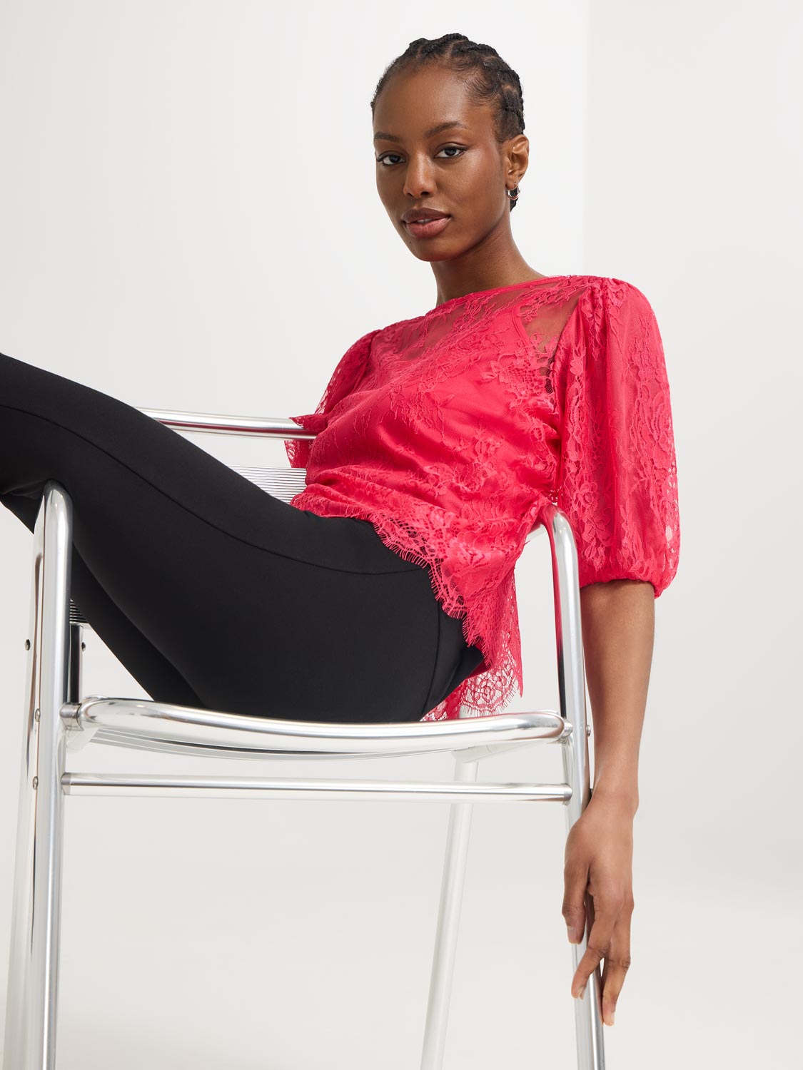 Lace Balloon Sleeve Top With Cami – Suzy Shier