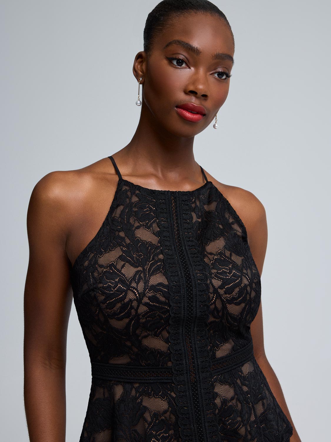 Lace Halter Neck Peplum Top – Suzy Shier
