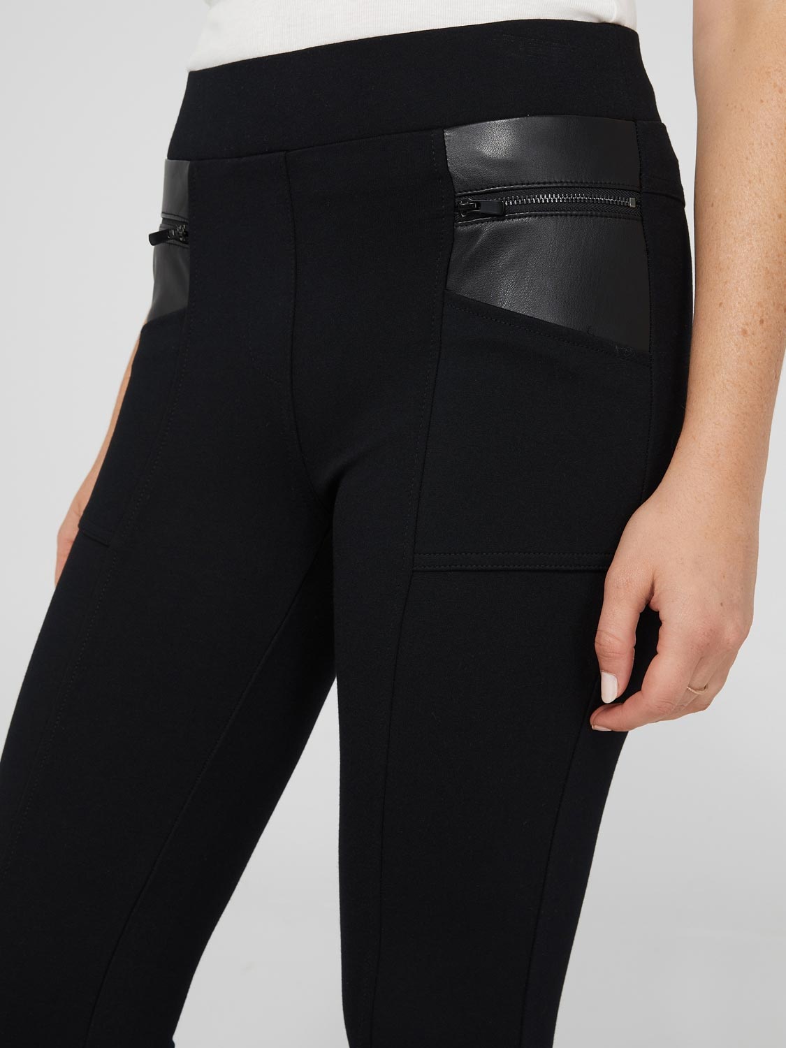 Faux Leather Front Panel Pull-On Pants