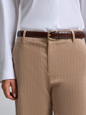 Pantalon en velours côtelé à jambe large Camel