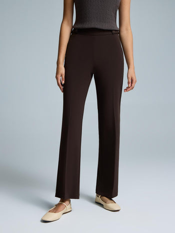 Straight Leg Clean Front Crepe Pants Dk Brown