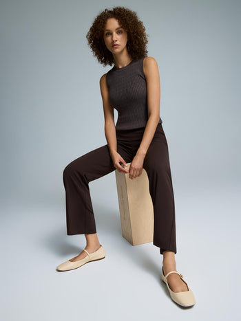 Straight Leg Clean Front Crepe Pants Dk Brown