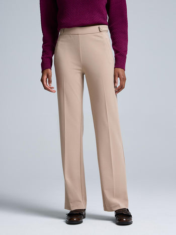 Straight Leg Clean Front Crepe Pants Dk Beige