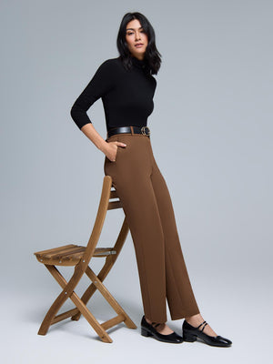 Mid-Rise Straight Leg Pants Amber Brown