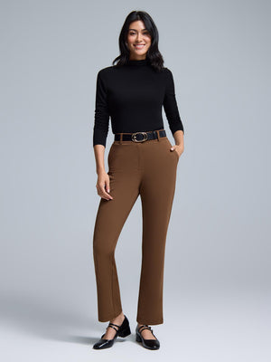 Mid-Rise Straight Leg Pants Amber Brown