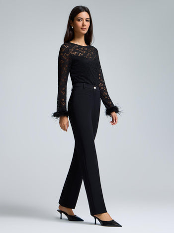 Mid-Rise Straight Leg Stretch Pants Black