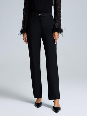 Mid-Rise Straight Leg Stretch Pants Black