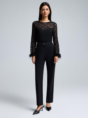 Mid-Rise Straight Leg Stretch Pants Black