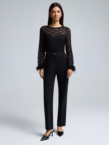 Mid-Rise Straight Leg Stretch Pants Black