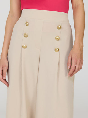 Pantalon gaucho à jambes larges et détails boutonnés Oatmeal