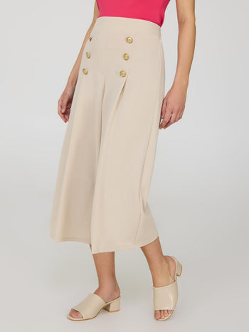 Pantalon gaucho à jambes larges et détails boutonnés Oatmeal