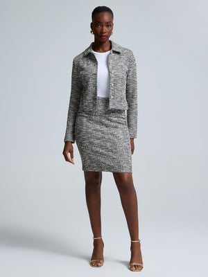 Sequin Boucle Midi Skirt Black