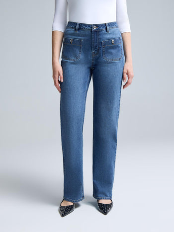 Jean à jambe droite au délavé moyen Md Denim Blasted