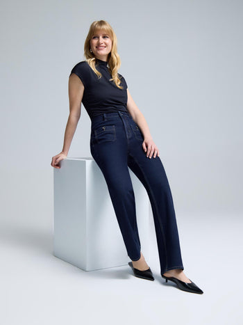 Rinse Wash Straight-Leg Jeans Dk Denim Blue