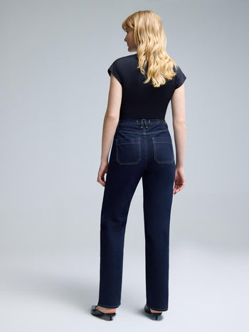 Rinse Wash Straight-Leg Jeans Dk Denim Blue