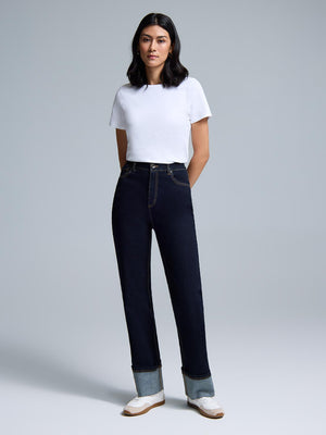 Jean à jambe droite à revers large Dk Denim Blue
