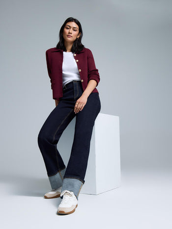 Wide Cuff Straight-Leg Jeans Dk Denim Blue