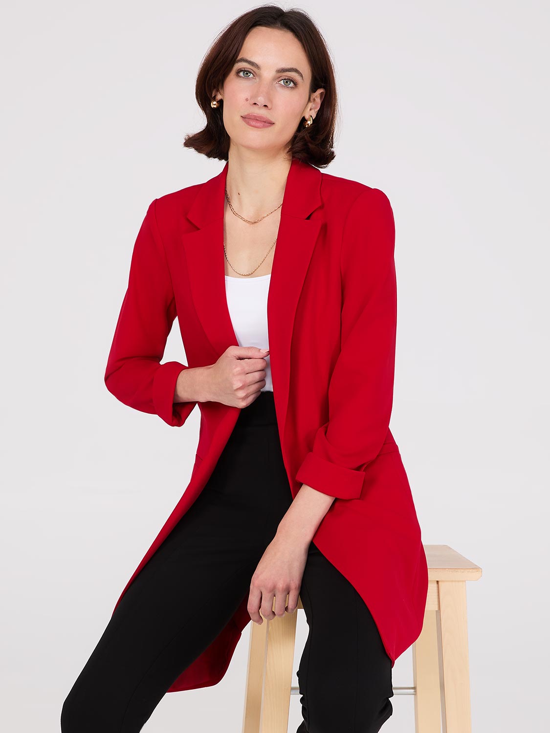 Red long blazer sale