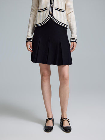 Sweater Knit Pleated Mini Skirt Black