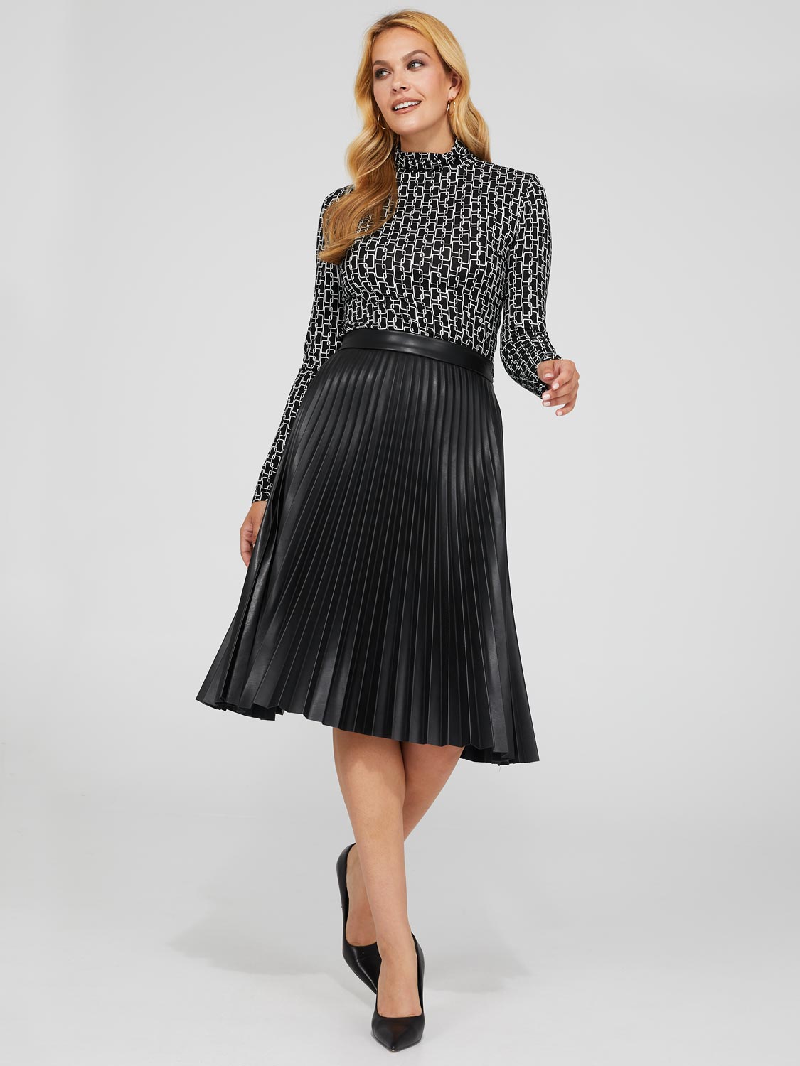 Long pleated shop leather skirt