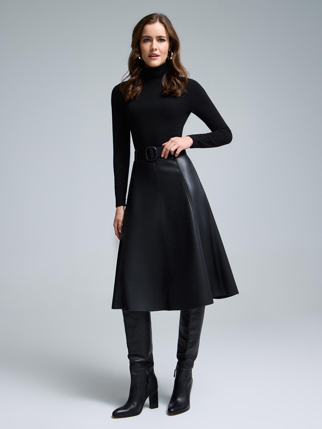 Belted Faux Leather Midi Skirt – Suzy Shier