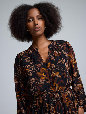 Floral Tiered Chiffon Maxi Dress Black