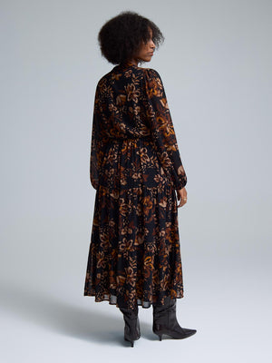 Floral Tiered Chiffon Maxi Dress Black