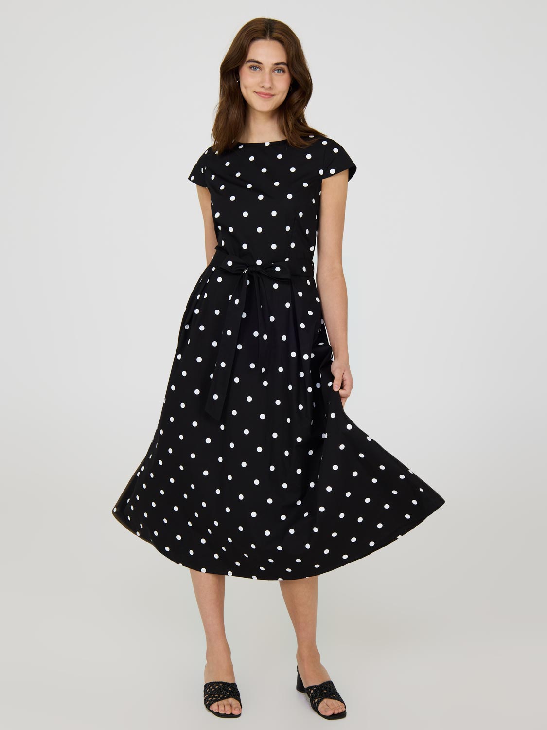 【もも】 DOT SHEER FLARE DRESS もも】 DOT SHEER FLARE DRESS Sexy Sheer Polka Dot Maxi Dress