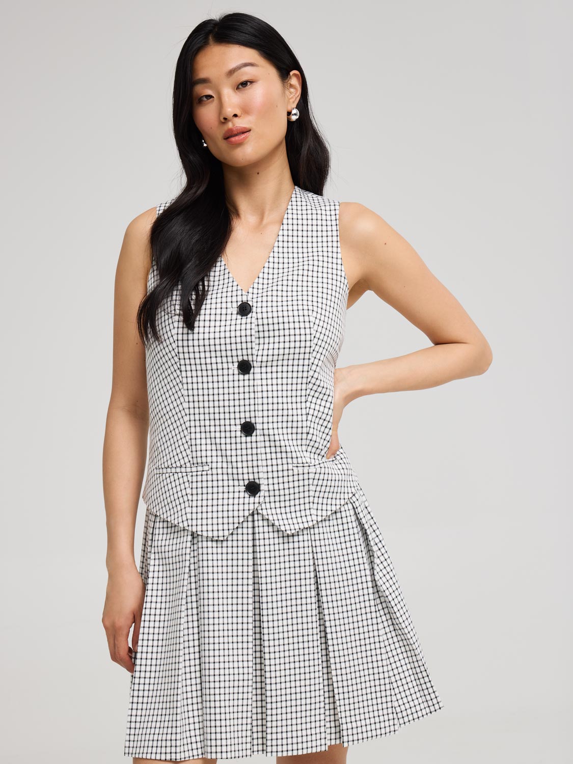 2-Fer Check Print Vest Dress | Women's Layered Dress | Suzy Shier