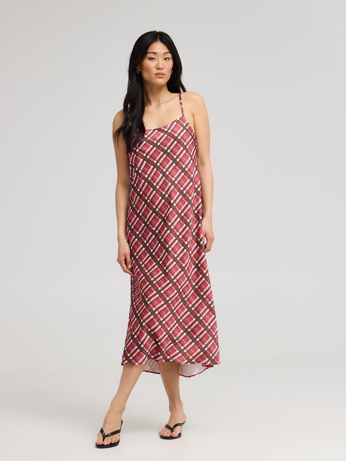 Plaid Midi Satin Slip Dress  Suzy Shier