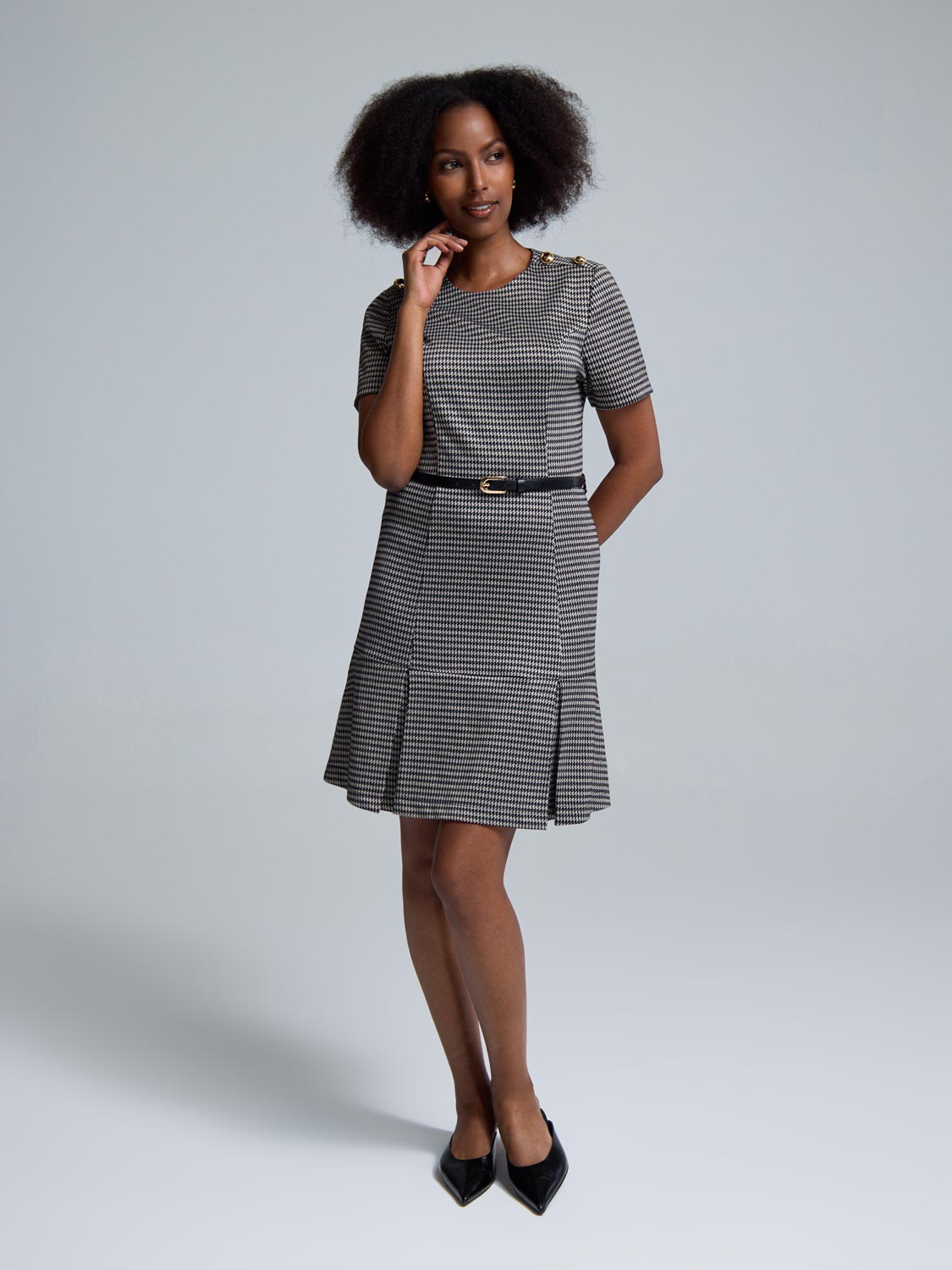 Belted Mini Check Dress – Suzy Shier