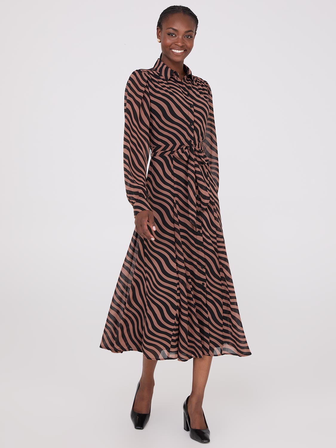 Printed Chiffon Maxi Shirt Dress Suzy Shier