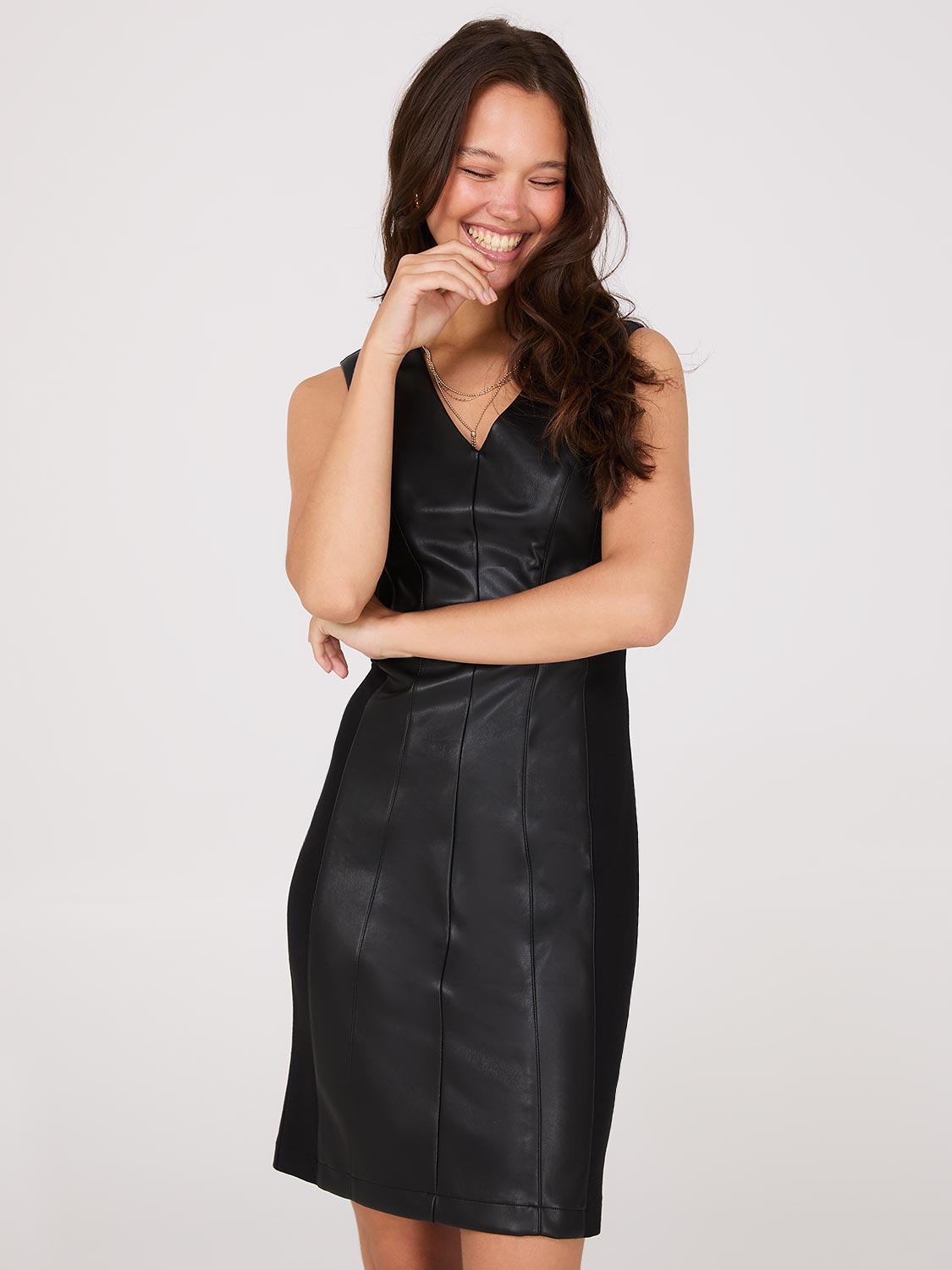 Sleeveless Faux Leather Sheath Dress Suzy Shier