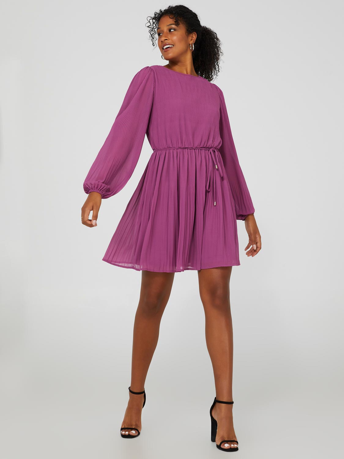 Long sleeve best sale chiffon mini dress