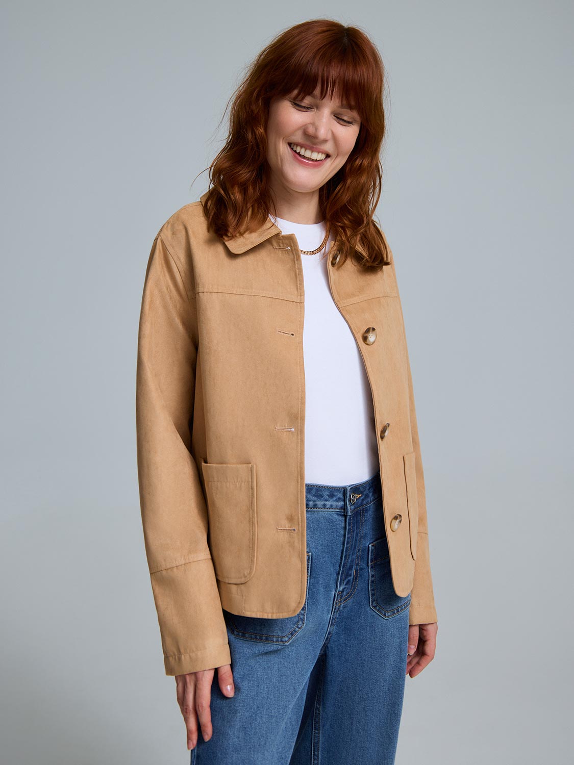【dium.】Fake Suede Jacket Grey Faux Suede Zip Jacket | JD Williams
