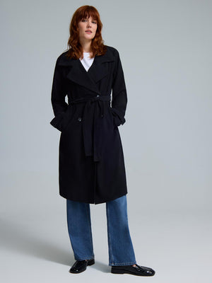 Belted Mid-Length Trench Coat Black