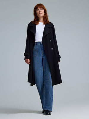 Belted Mid-Length Trench Coat Black