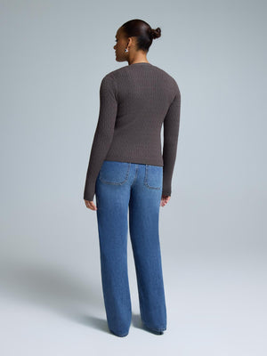 Cardigan en tricot torsadé boutonné sur le devant Med Brown