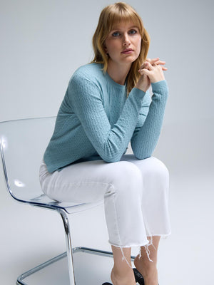 Cable Knit Button-Front Cardigan Turquoise