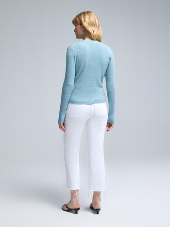Cable Knit Button-Front Cardigan Turquoise