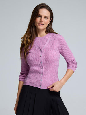 Cable Knit Button-Front Cardigan Violet