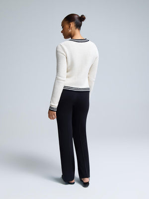 Cardigan côtelé à col en V et bordure contrastée Pearl