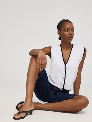 Veste boutonnée à passepoils contrastés sur le devant White