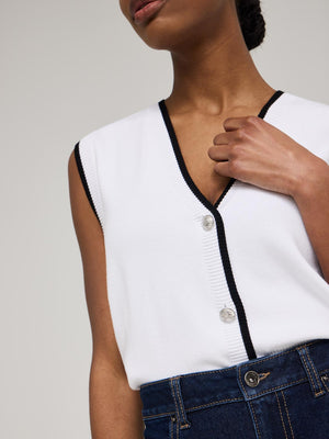 Veste boutonnée à passepoils contrastés sur le devant White