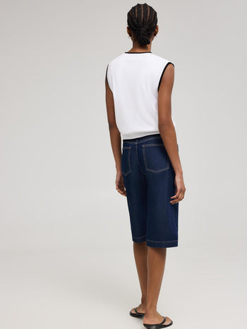 Contrast Piping Button-Front Sweater Vest White