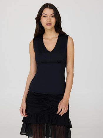 Haut sans manches à col en V et taille empire Black