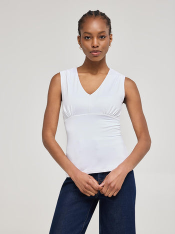 Haut sans manches à col en V et taille empire White